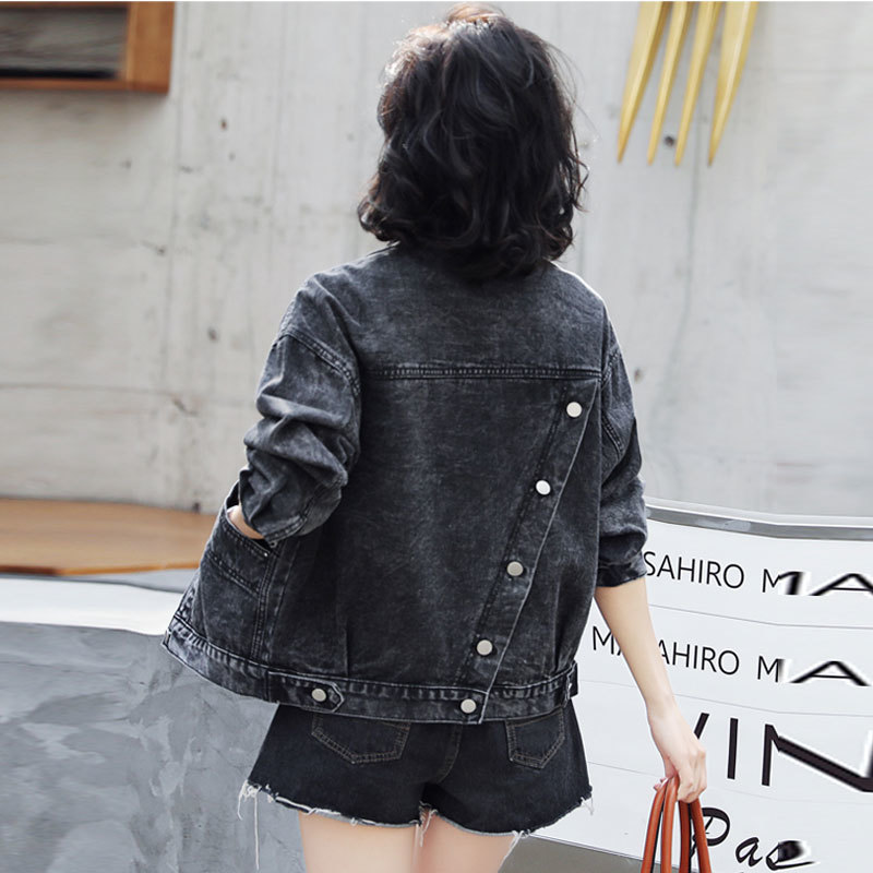 Vintage Denim Jacket Casual Coat Women's Black Autumn Korean-Style Long Sleeve Loose Coats 96B 210420