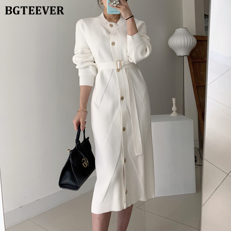 BGTEEVER Elegant O-neck Single-breasted Women Solid Sweater Dress OL Style Long Sleeve Belted Knitted Mid-length Dress Female, Black
BGTEEVER Elegant O-neck Single-breasted Women Solid Sweater Dress OL Style Long Sleeve Belted Knitted Mid-length Dress Female, Black
