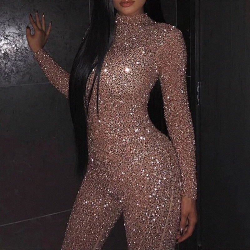 womens new style skinny jumpsuit long sleeve bronzing sequins glitter solid color sexy round collar ladies party rompers n07k, Gold
womens new style skinny jumpsuit long sleeve bronzing sequins glitter solid color sexy round collar ladies party rompers n07k, Gold