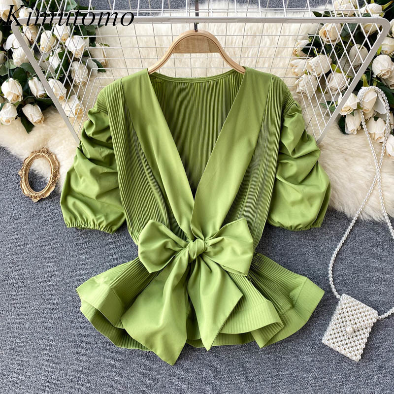 Kimutomo Ins Blouses Women Solid Color Fold Puff Sleeve Strap Waist Stereo Lotus Leaf Pendulum Shirt Female Summer Chic Tops 210521, Green
Kimutomo Ins Blouses Women Solid Color Fold Puff Sleeve Strap Waist Stereo Lotus Leaf Pendulum Shirt Female Summer Chic Tops 210521, Green