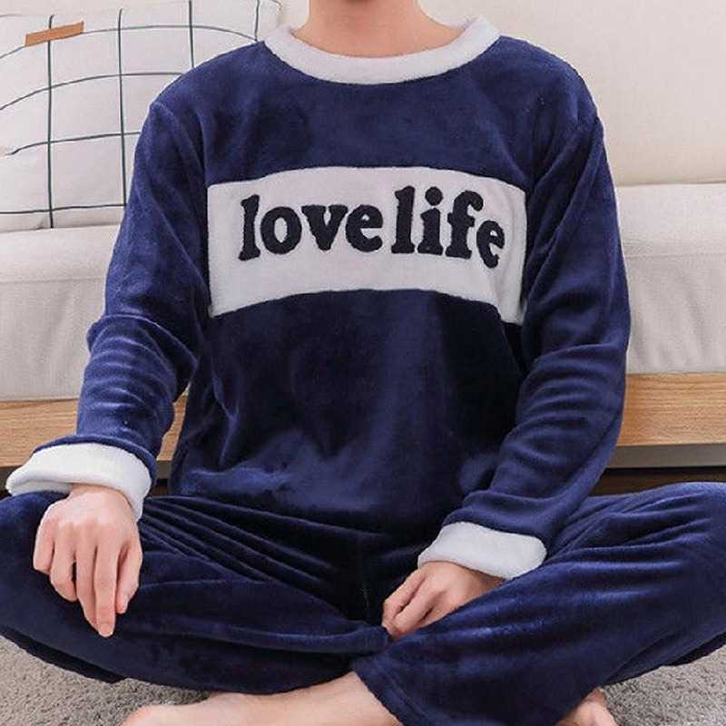 Winter Warm Pyjamas Men's Pajamas Flannel Pijama Suit Cartoon Comfortable Aunt's Home Service Sleepwear Two-piece Suit pajamas 211019