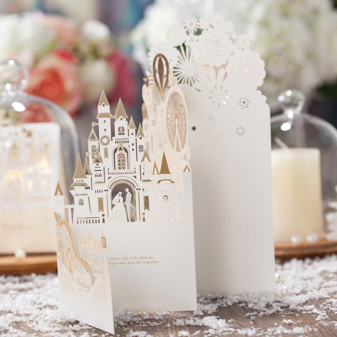 2021 Laser Cut Wedding Invitations Kits Bride and Groom Invitation Cards for Wedding Castle Bride Shower Invites Wedding Favors Casamento