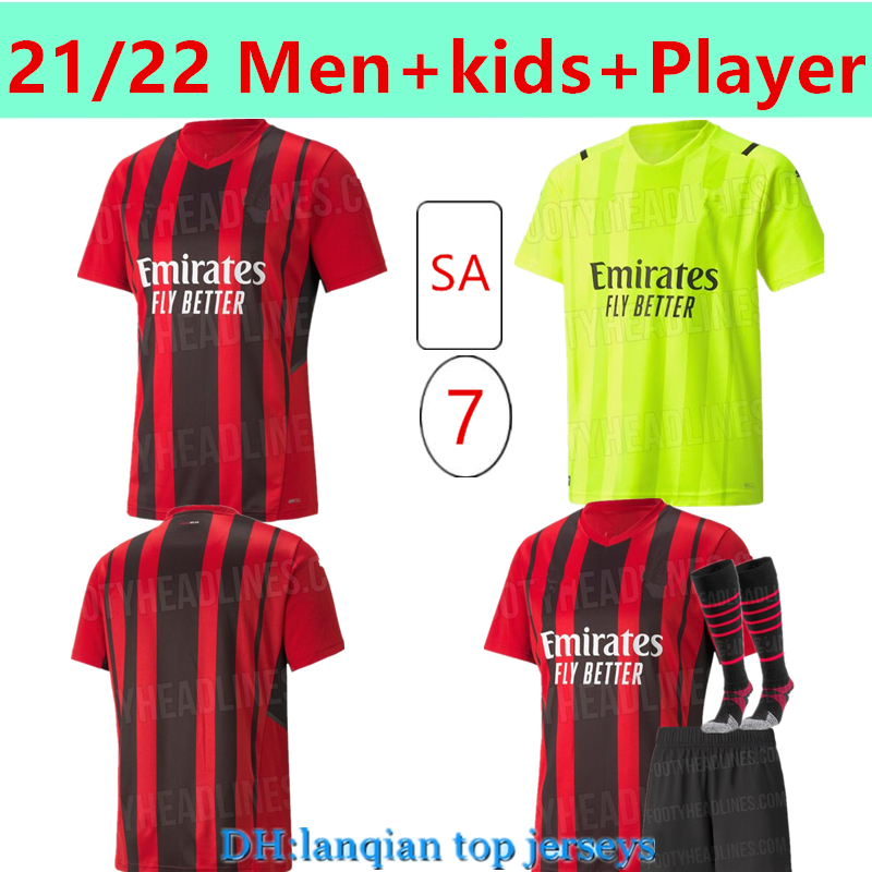 Men+kids+Player AC Milan 21 22 soccer jersey IBRAHIMOVIC PAQUETA BENNACER TONALI ROMAGNOLI 2021 2022 CALHANOGLU REBIC Goalkeeper football shirt men kids kit от DHgate WW