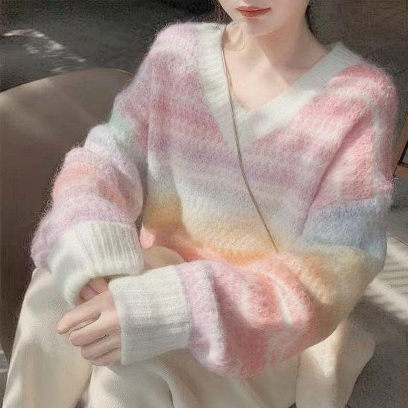 Women's Sweaters V Long Sleeve Gradient Rainbow Sweater Women Pullovers Casual Sweet Retro Loose Outwear Tie Dye Knitted Top Pull Femme Jump, White;black
Women's Sweaters V Long Sleeve Gradient Rainbow Sweater Women Pullovers Casual Sweet Retro Loose Outwear Tie Dye Knitted Top Pull Femme Jump, White;black