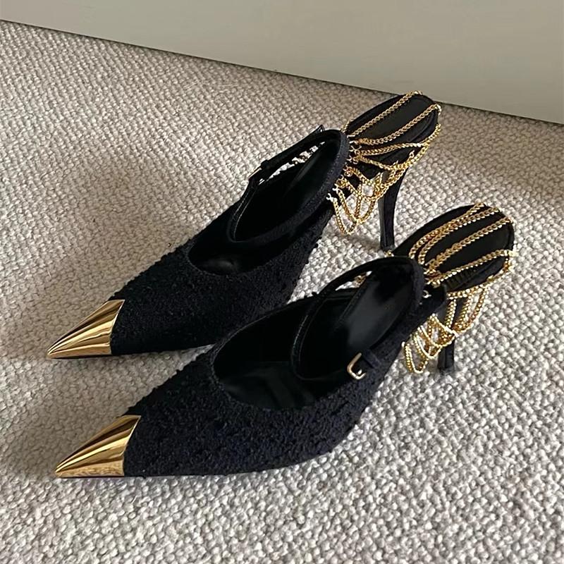 Dress Shoes Spring And Summer Metal Chain Pointed High Heels Women's Fashion Sexy Stiletto Sandals Black Party Wedding Pumps Ladies, Black 7cm
Dress Shoes Spring And Summer Metal Chain Pointed High Heels Women's Fashion Sexy Stiletto Sandals Black Party Wedding Pumps Ladies, Black 7cm