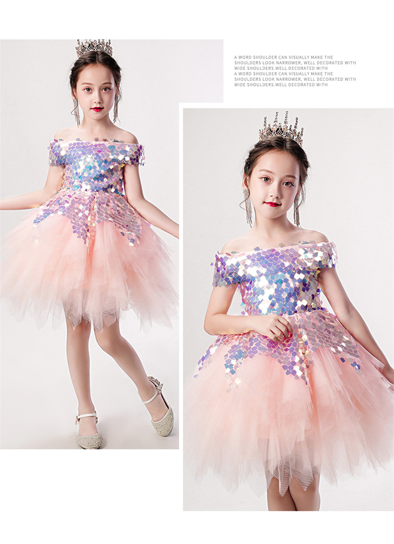 2021 Flower Girl Dress Children Wedding Bridemaid Mermaid Dresses Kids Pink Tutu Sequin Gowns Girl Boutique Party Wear Elegant Frocks