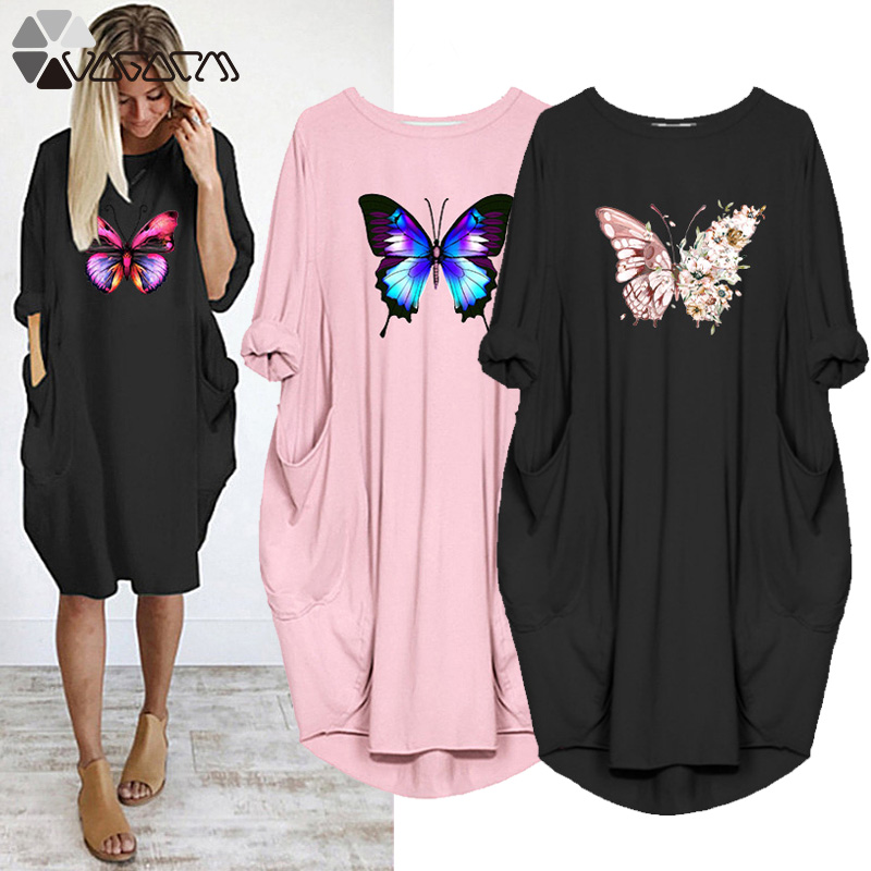 Plus Size Loose Dress Women Butterfly Print with Pocket Long Sleeve o Neck Long Top Party Club Beach Vintage Vestidos Streetwear, D002 black
Plus Size Loose Dress Women Butterfly Print with Pocket Long Sleeve o Neck Long Top Party Club Beach Vintage Vestidos Streetwear, D002 black