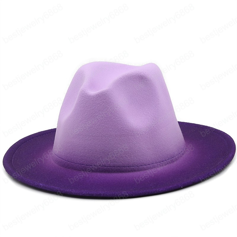 Simple Women Men Vintage Trilby Felt Fedora Hat With Wide Brim Hats Gentleman Elegant Gradient Color For Lady Winter Red Jazz Caps