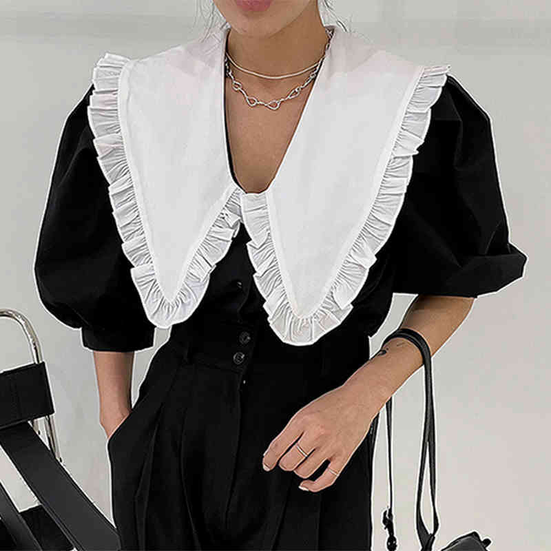 Puff Short Sleeve Female Clothing Sweet Peter Pan Collar Ruffled White Shirt Korean Women Loose Blouses and Tops Blusas 14253 210518