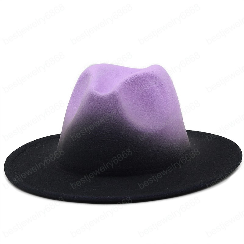Simple Women Men Vintage Trilby Felt Fedora Hat With Wide Brim Hats Gentleman Elegant Gradient Color For Lady Winter Red Jazz Caps