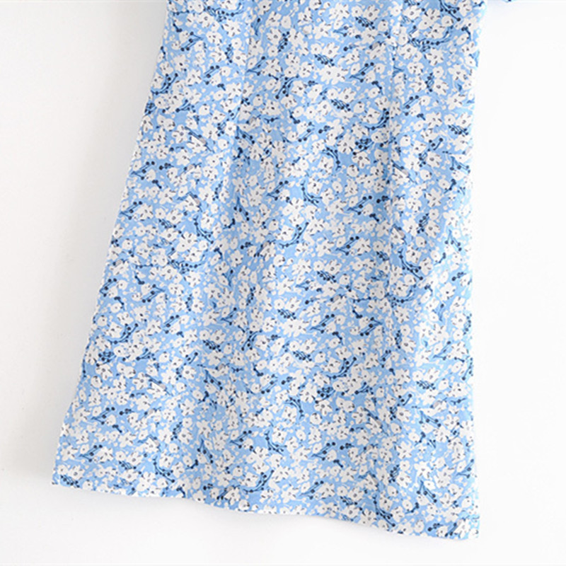 Sweet Women Blue Floral Pearl button Dress Summer Fashion Ladies Elegant Vintage Female cheongsam Mini 210515