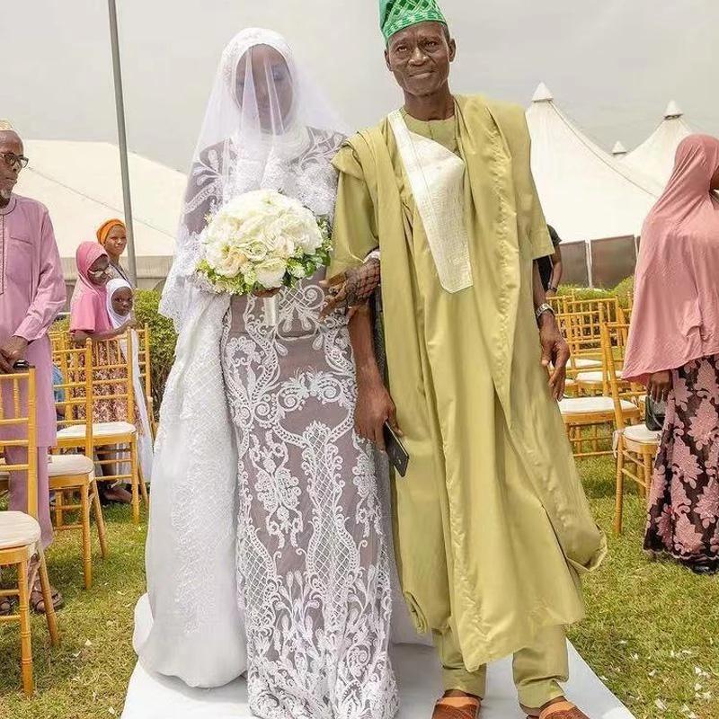 Plus Size Muslim Mermaid Wedding Dresses Bridal Gown With Detachable Train Satin Bow Lace Applique Long Sleeves Custom Made Designer African Vestido D