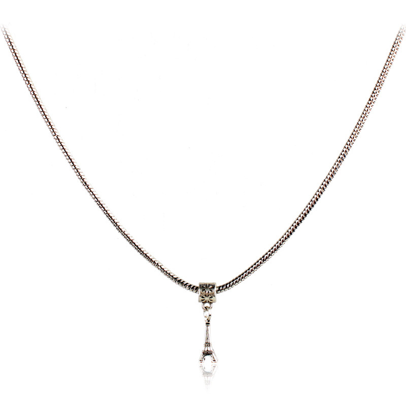 European Fashion Silver Plated Snake Chain Eiffel Tower Pendent Necklace for Women Nice Gift Anniversary Engagement Wedding Jewelry