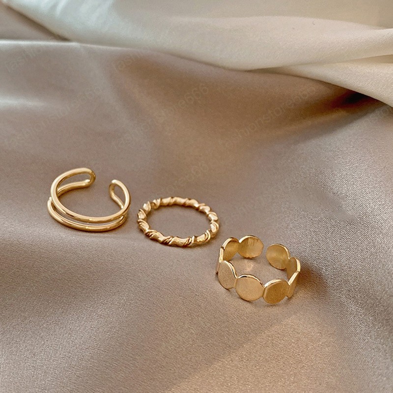 3PCS/Set Korea Punk Vintage Metal Chain Open Rings for Women Gold Silver Color Adjustable Wide Ring Set Party Jewelry Gifts