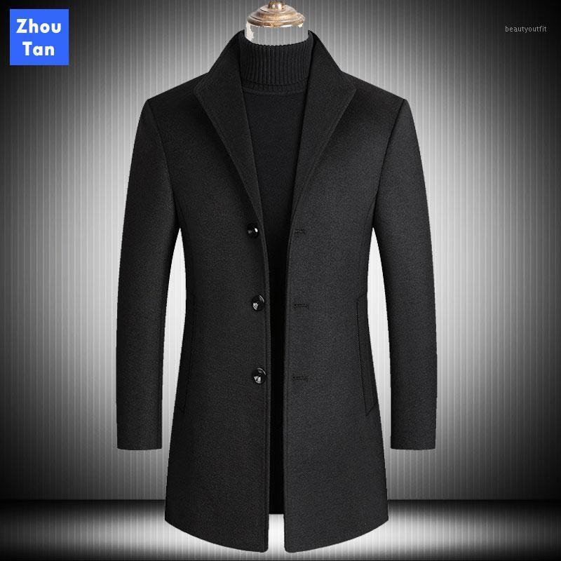 Men&#039;s Trench Coats 2021 Autumn Winter Thickened Long Section Men Wool Blends Solid Color High Quality Luxurious Stand Collar Coat от DHgate WW