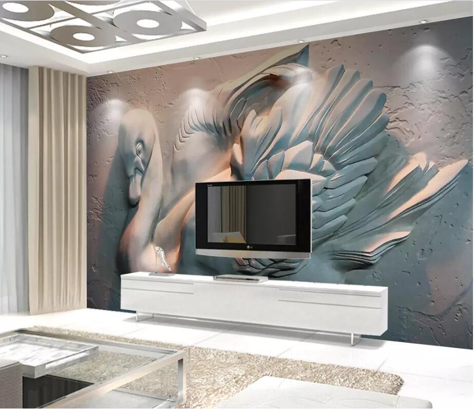 Custom wallpaper 3D photo mural papel de parede embossed white swan background wall decorative painting 3d wallpaper