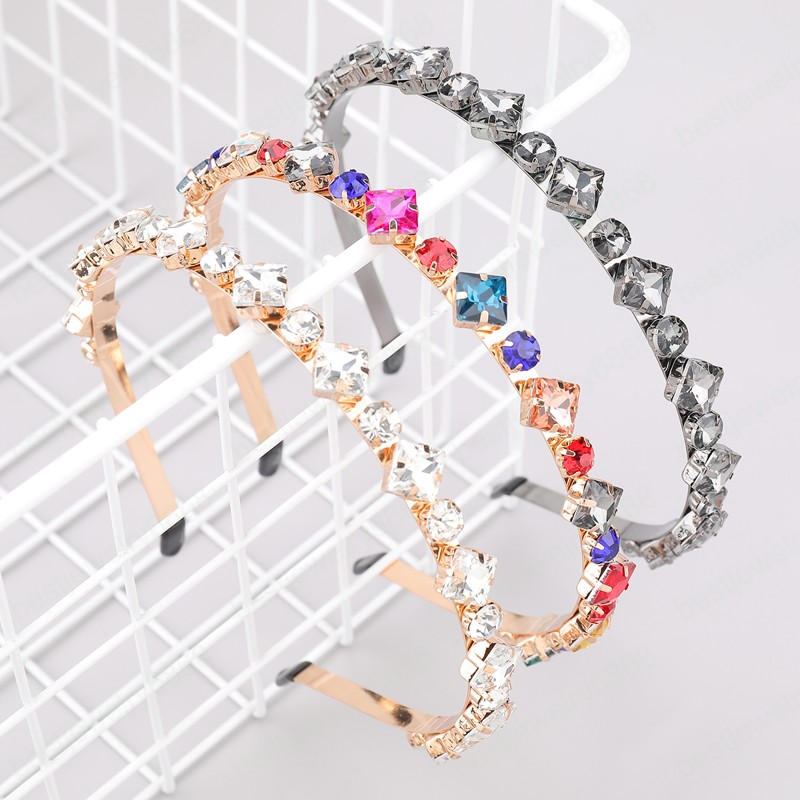2021 Fashion Sparkling Alloy Square Round Rhinestone Geometric Headband Party Girl Hair Accessories