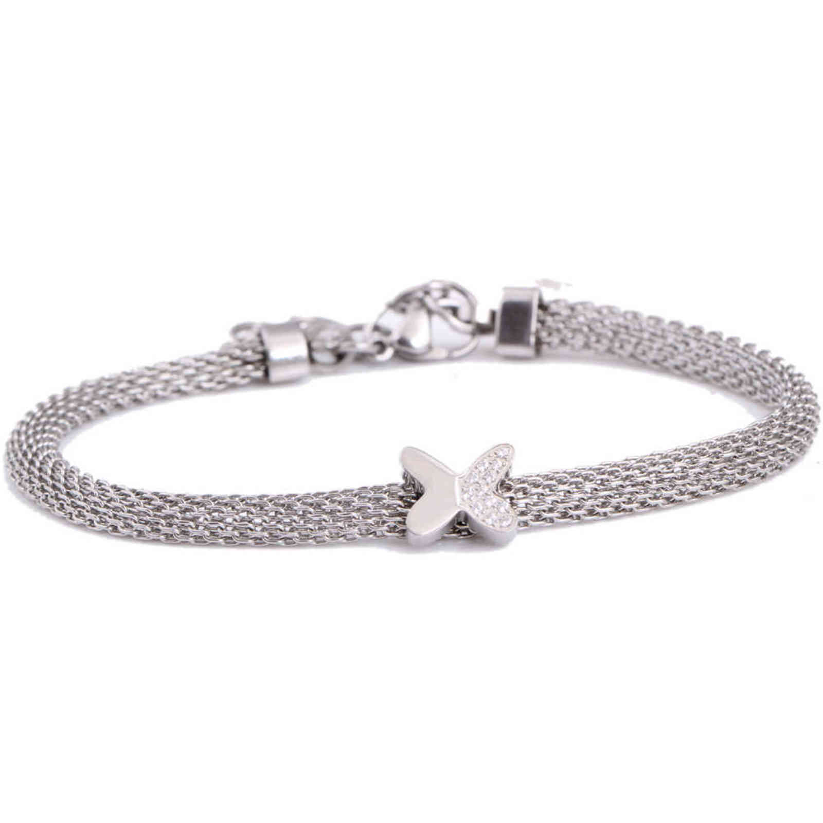 Cubic Zirconia Channel Setting Butterfly Charm Solder Stainle Mesh Chain Bracelets for Women
Cubic Zirconia Channel Setting Butterfly Charm Solder Stainle Mesh Chain Bracelets for Women