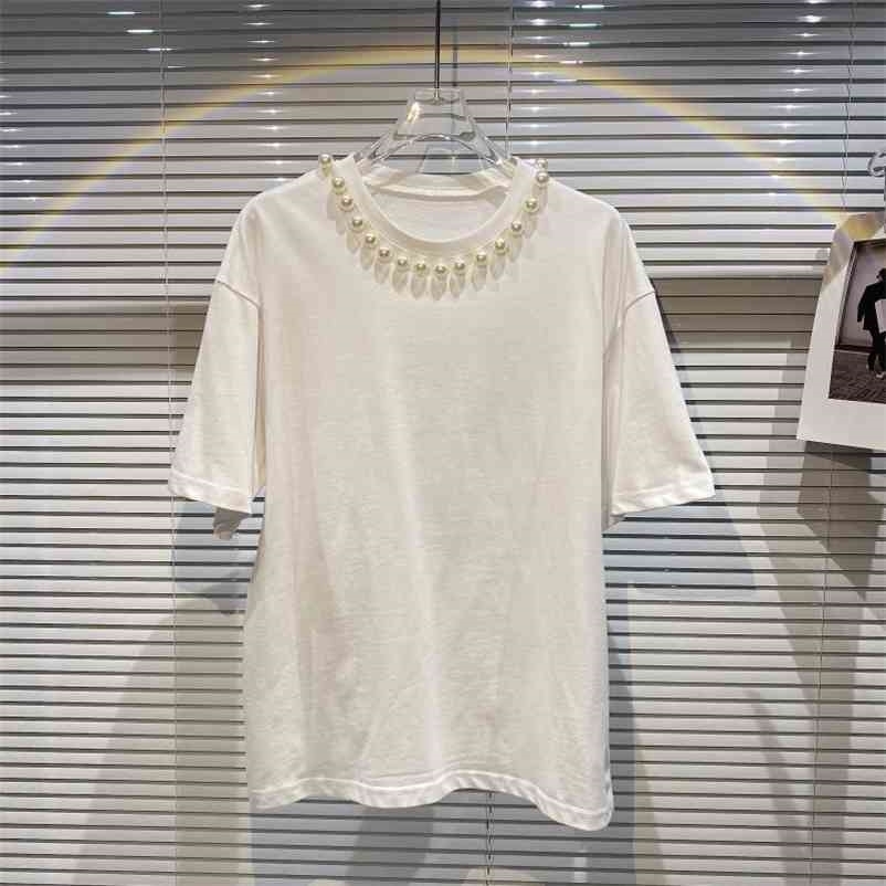 Women Beading Temperament Half Sleeve Round Collar Straight T-shirt Solid Color Fashion Spring Summer 11B667 210525, Black
Women Beading Temperament Half Sleeve Round Collar Straight T-shirt Solid Color Fashion Spring Summer 11B667 210525, Black