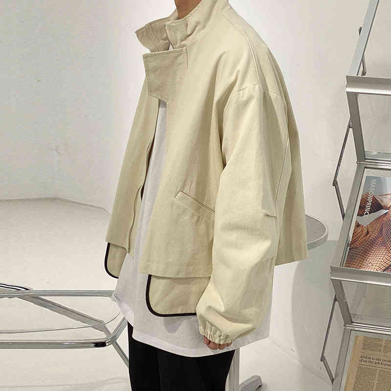 IEFB / men's clothing Korean ins profile jacket Spring And Autumn couple loose oversize short coat long sleeve stand collar 210524
