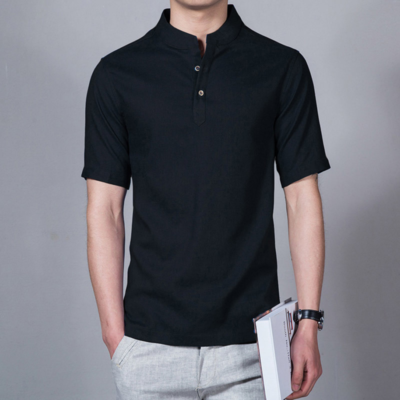 Fashion Summer Shirts Men Short Sleeve Mandarin Collar Men Linen Shirt Breathable Solid Color Casual White Shirts 4xl 5xl 210412
