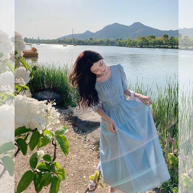 Dress Korean Summer Elegant Midi Dress Women Casual Short Sleeve Beach Solid Dress Female Evening Party Basic 210521