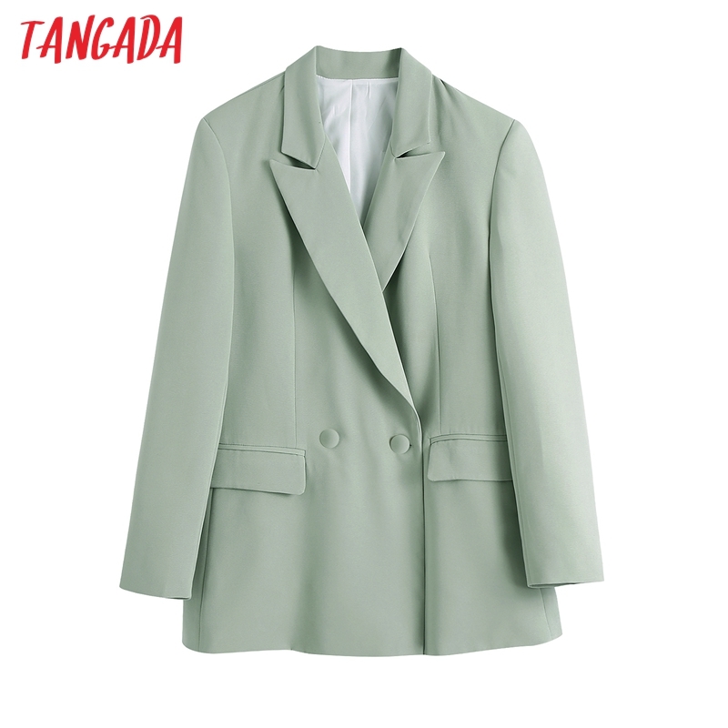 Women Double Breasted Solid Blazers Coat Fashion Vintage Long Sleeve Pockets Female Outerwear Chic BE513 210416
