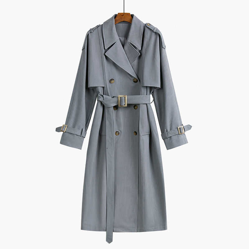 Double Breasted Trench Coat Women Office Lady Notched Collar Full Sleeve Overcoat With Belt Elegant Long Chic Outerwear 4091428 210820