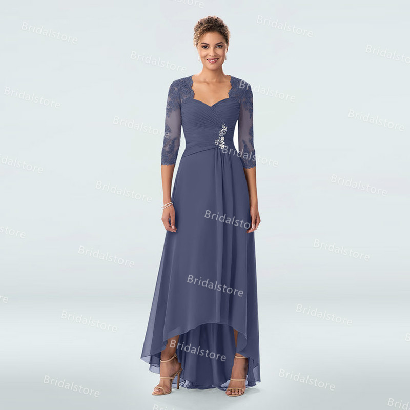 Chic Gray Two Piece Mother Of The Bride Dresses Plus Size Ankle Length Chiffon Wedding Guest Dress 2021 With Beaded Elegant Formal Prom Evening Gowns 