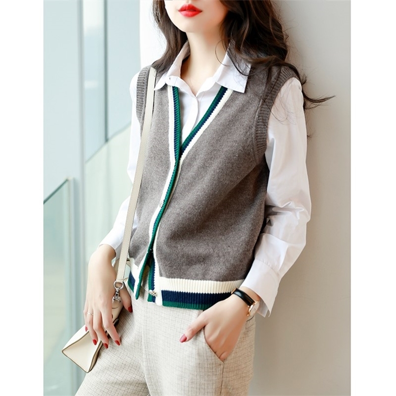 Fashion women's knitted vest spring and autumn fashion all-match sleeveless contrast color cardigan 210520, Khaki
Fashion women's knitted vest spring and autumn fashion all-match sleeveless contrast color cardigan 210520, Khaki