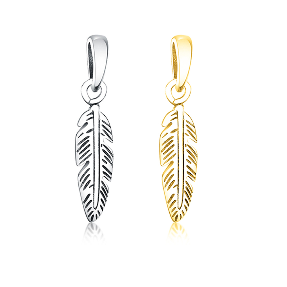 Authentic 925 Silver Gold Color Feather Leaf Bead Fit Original Brand Charm Bracelet Necklace Jewelry For Making Women Berloque