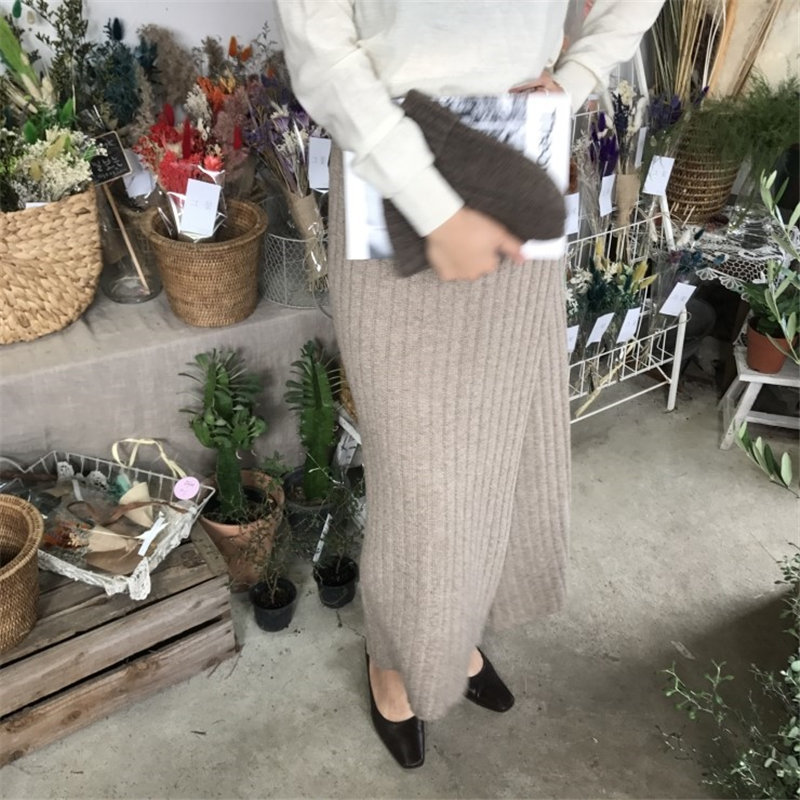 Minimalist OL Elegant Solid Split Long Skirts Elastic High Waist Slim Knitted Office Lady Female Women 210421