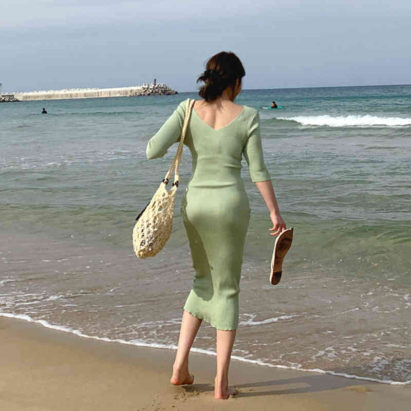 Women Dress Knitted Long Maxi Oversize Knitting Vestidos Elastic Bodycon Womens Dresses Summer Sexy Slim Skinny Plus Size 210417Z