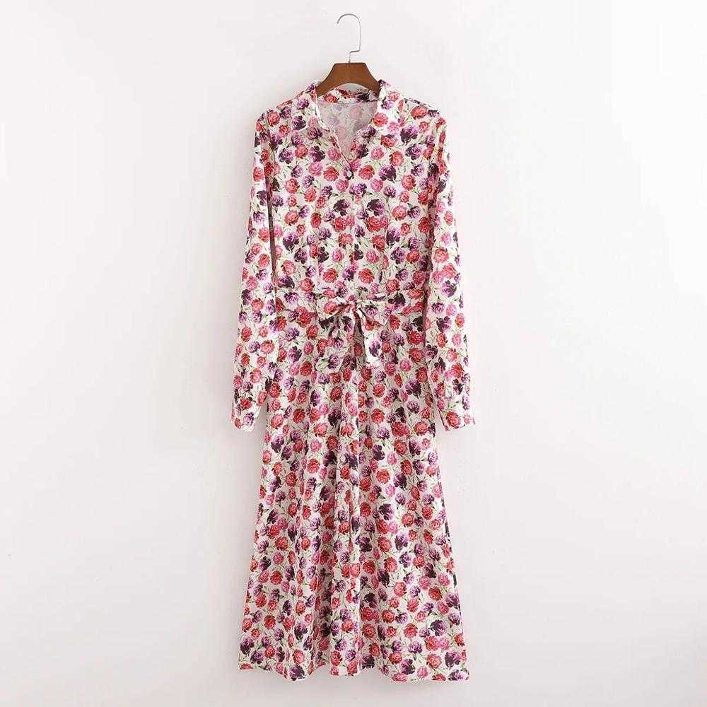 Women Dress Floral Printed Collared Belted Elegant Fashion Casual Midi Woman Dresses Femme Robe Ropa Mujer Vestidos 210709, As picture
Women Dress Floral Printed Collared Belted Elegant Fashion Casual Midi Woman Dresses Femme Robe Ropa Mujer Vestidos 210709, As picture