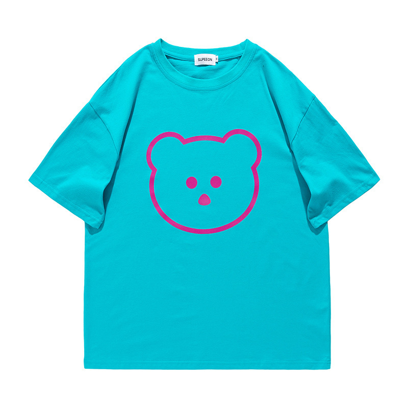 t shirt bear men's fashion brand short sleeve loose cotton printing half for lovers, White;black
t shirt bear men's fashion brand short sleeve loose cotton printing half for lovers, White;black
