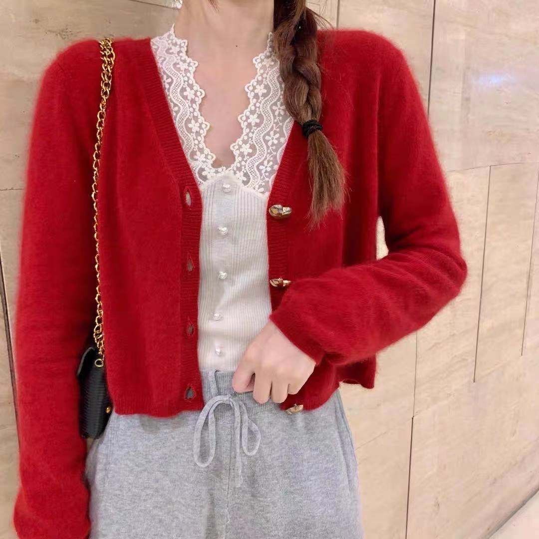 Comelsexy Fashion V-Neck Lace Sweaters Streetwear High Quality Women Warm Retro Elegance Chic Sexy Slim Pullovers Tops 210515