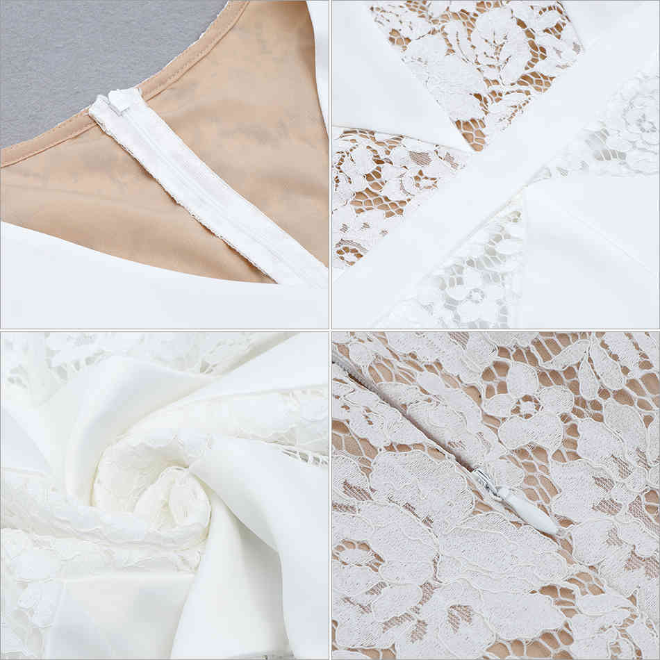 Summer Elegant White Lace Short Sleeve Club Dress For Women Sexy V Neck Midi Evening Runway Party Fashion Dresses 210423