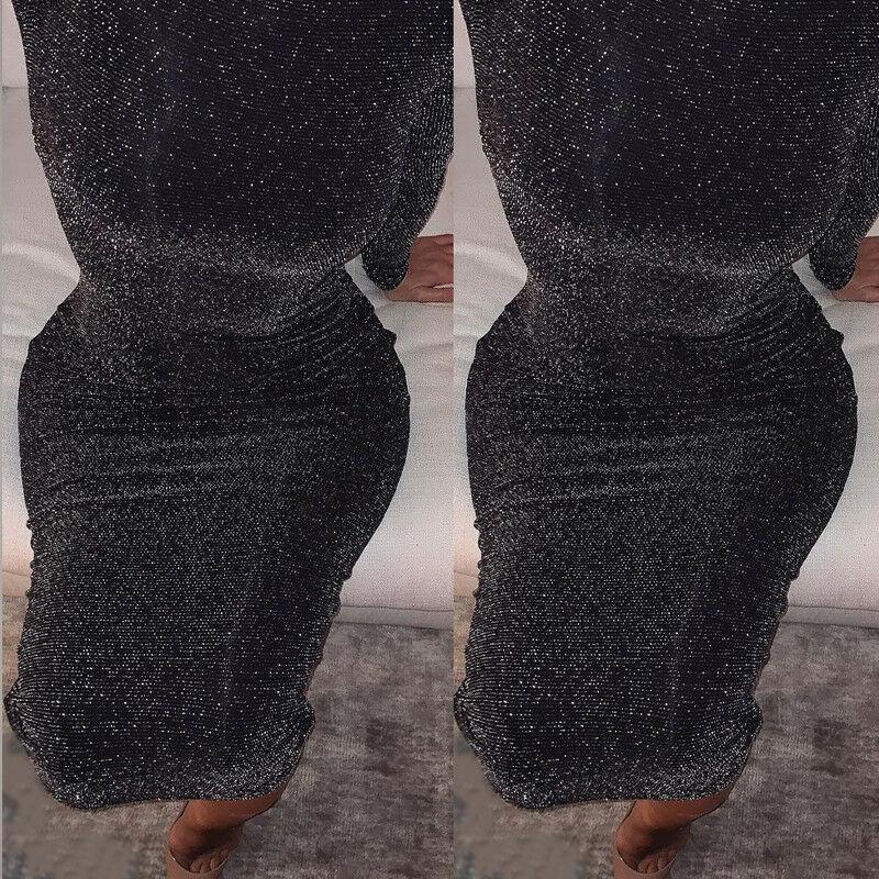 Sexy Women Glitter Crystal Dress Knee Length Bodycon Velvet Dresses Long Sleeve Evening Party Sheath Midi Autumn Clothes Casual