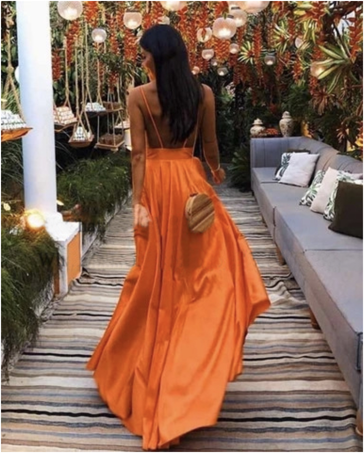 Orange A Line Long Prom Dresses 2021 Sexy V Neck Backless Spaghetti Strap Evening Dress Party For Women Formal Gowns