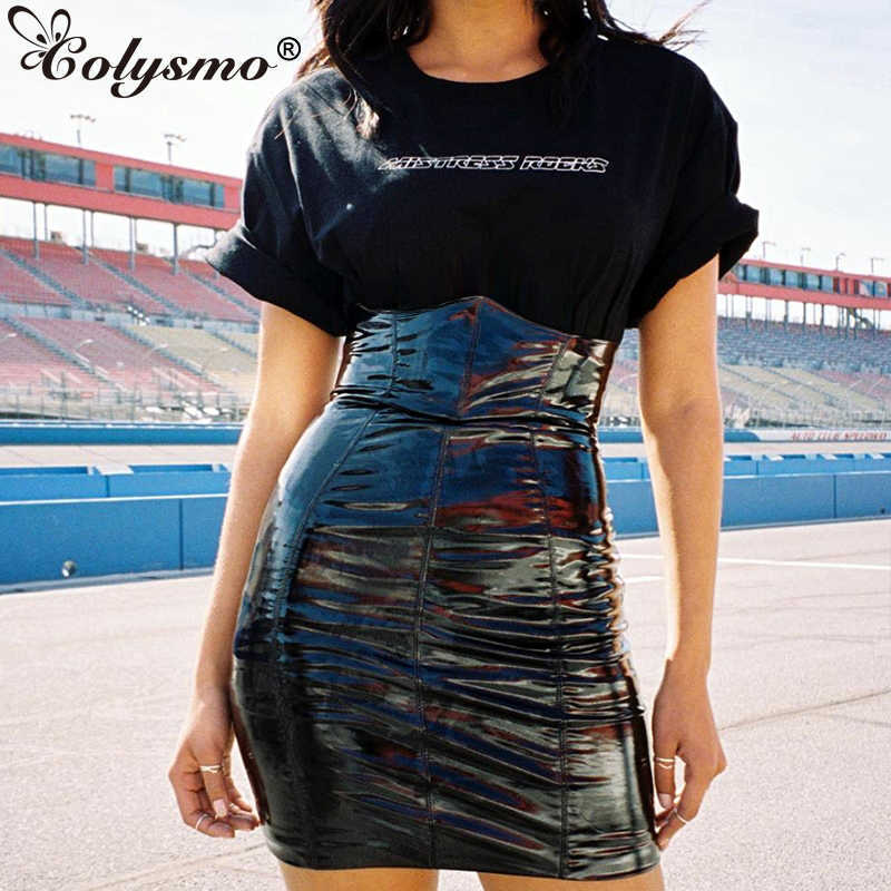 Colysmo PU Leather Sexy Skirt Solid High Waist Pencil s Womens Mini Bodycon Faldas Streetwear 210527