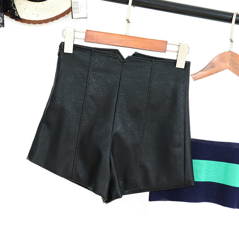 pu leather shorts Ladies autumn and winter wear short sexy high waist primer 210714