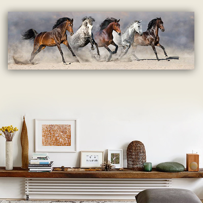 Modern Canvas Painting Popular Wall Art Picture Running Horses Abstract Animal Poster Vintage Home Decor Big Size Unframed