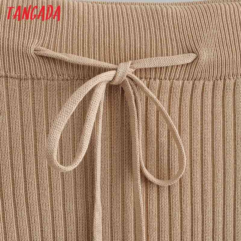 Women Elegant Knit Midi Skirt Faldas Mujer Vintage Strethy Waist Ladies Chic Mid Calf Skirts AI45 210416