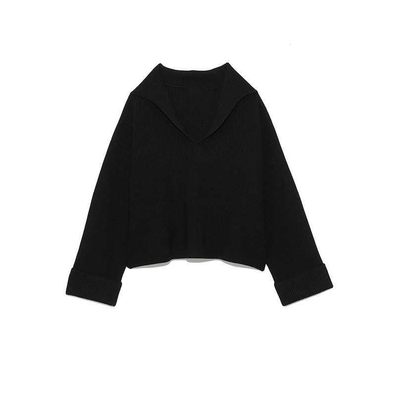 Kuzuwata Japanese Jumper Autumn Winter Sweater Women Sweet Simple Solid Sailor Collar Long Sleeve Rib Knitted Pullover 211011Z