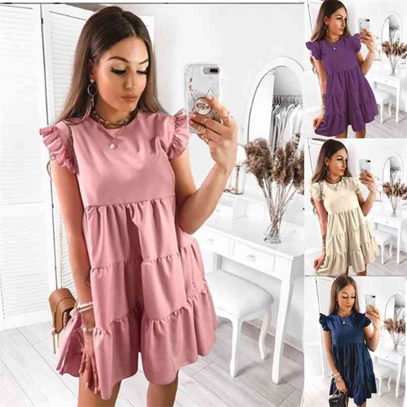 Women Summer Sundress Casual Ruffles Sleeves Round Neck Boho Party Vestidos Elegant Mini Dress Fashion Vestido De Mujer 210517, Khaki
Women Summer Sundress Casual Ruffles Sleeves Round Neck Boho Party Vestidos Elegant Mini Dress Fashion Vestido De Mujer 210517, Khaki