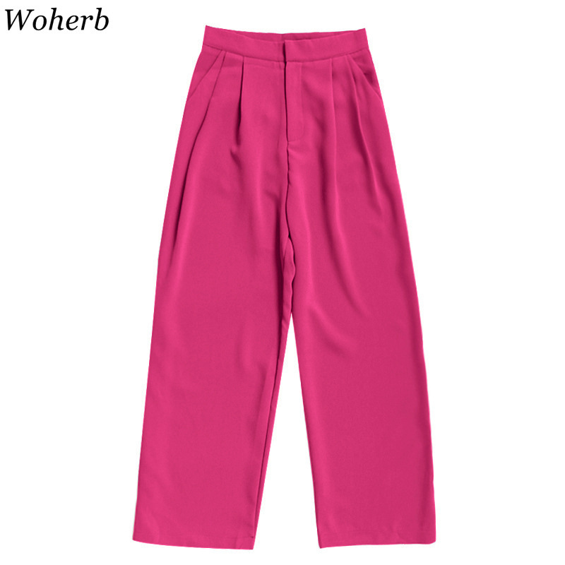 High Waist Wide Leg Pants Women Solid Vintage Trousers Streetwear Female Pockets Office Lady Pantalon Femme 25733 210519