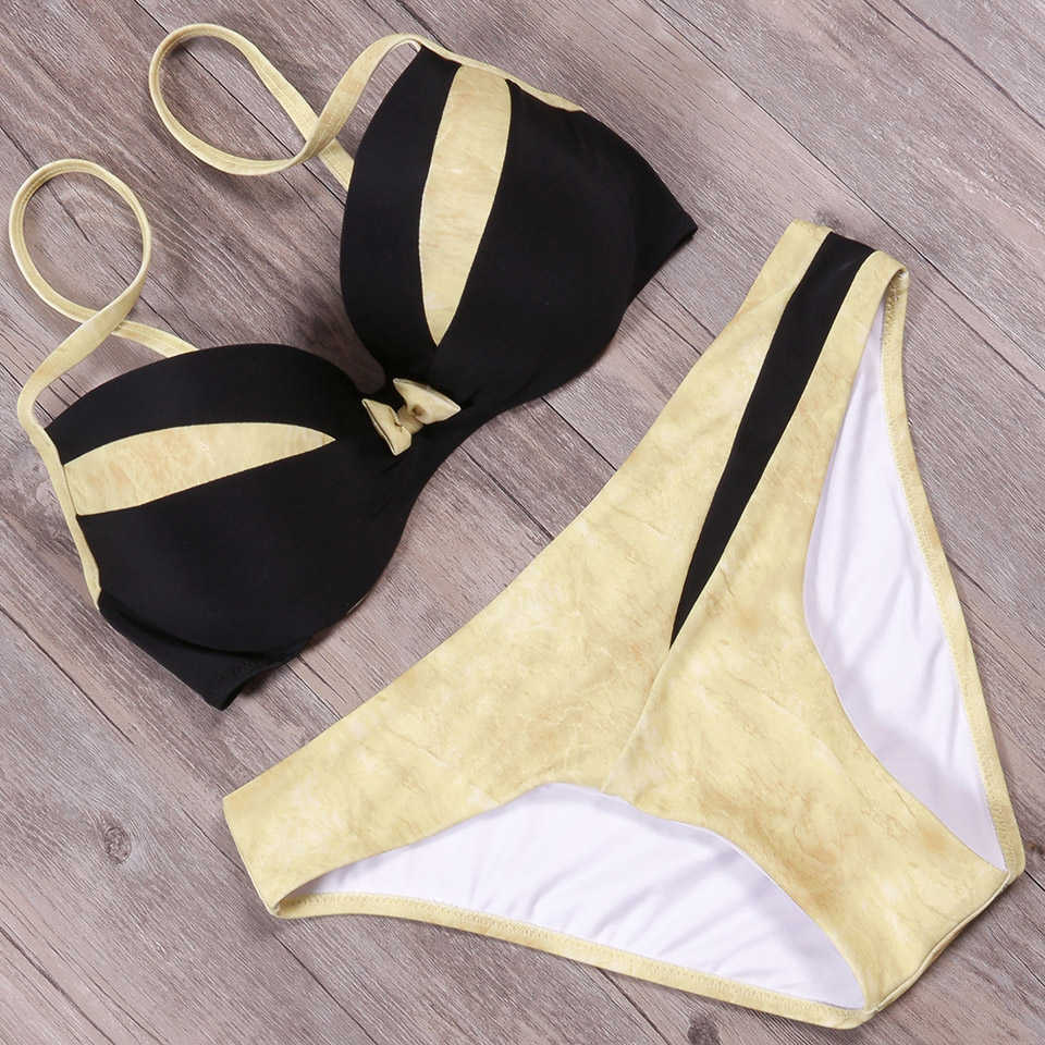 Yellow Bikini Set Patchwork Push Up Brazilian Style Two Piece Women Swimwear Sexy Swimsuit Summer Beach Bathing Suit 210625