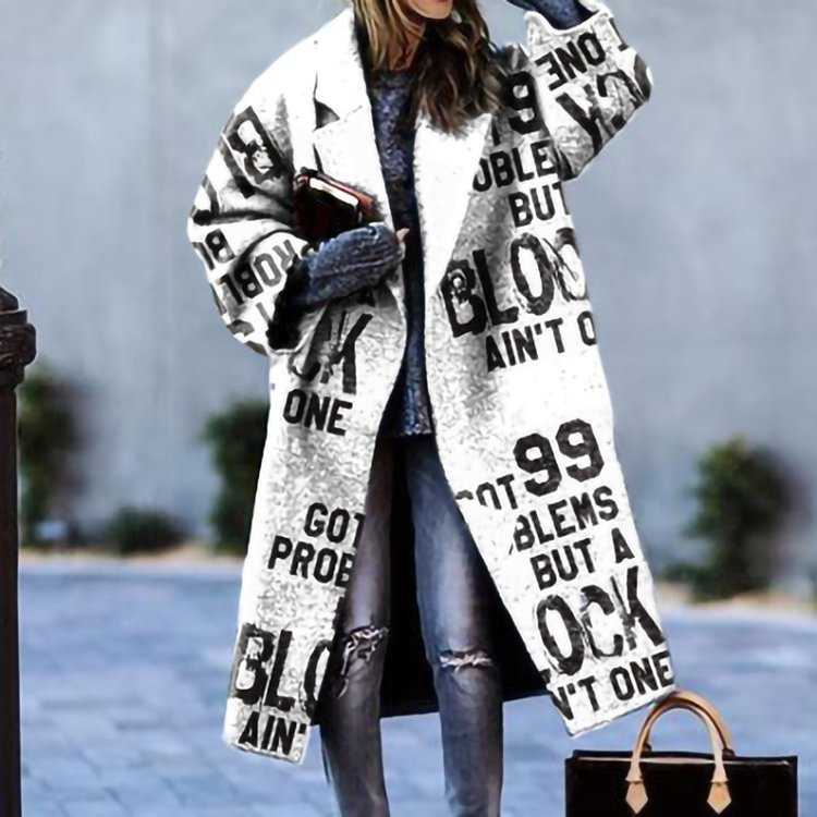 Elegant Autumn Street Lady Long Wool Cardigan Coats Fashion Floral Print Pocket Long-Sleeve Jacket Winter Women Blend Wools Coat AAA