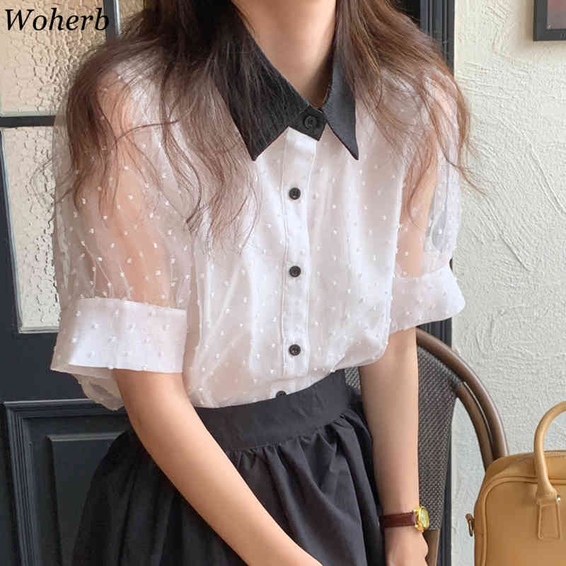 Summer See Through Shirt Women Puff Sleeve Sexy Blouse Mesh Tops Femme Vintage Clothing Ladies Korean Fashion Blusas 210519