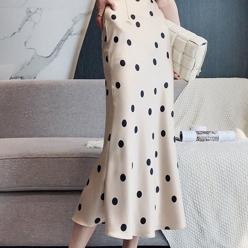 Japan Style Summer Elegant dot Office Lady Silm Waist Skirts Women Fashion Simple Casual Skirt Temperament All-match Jupe 210525